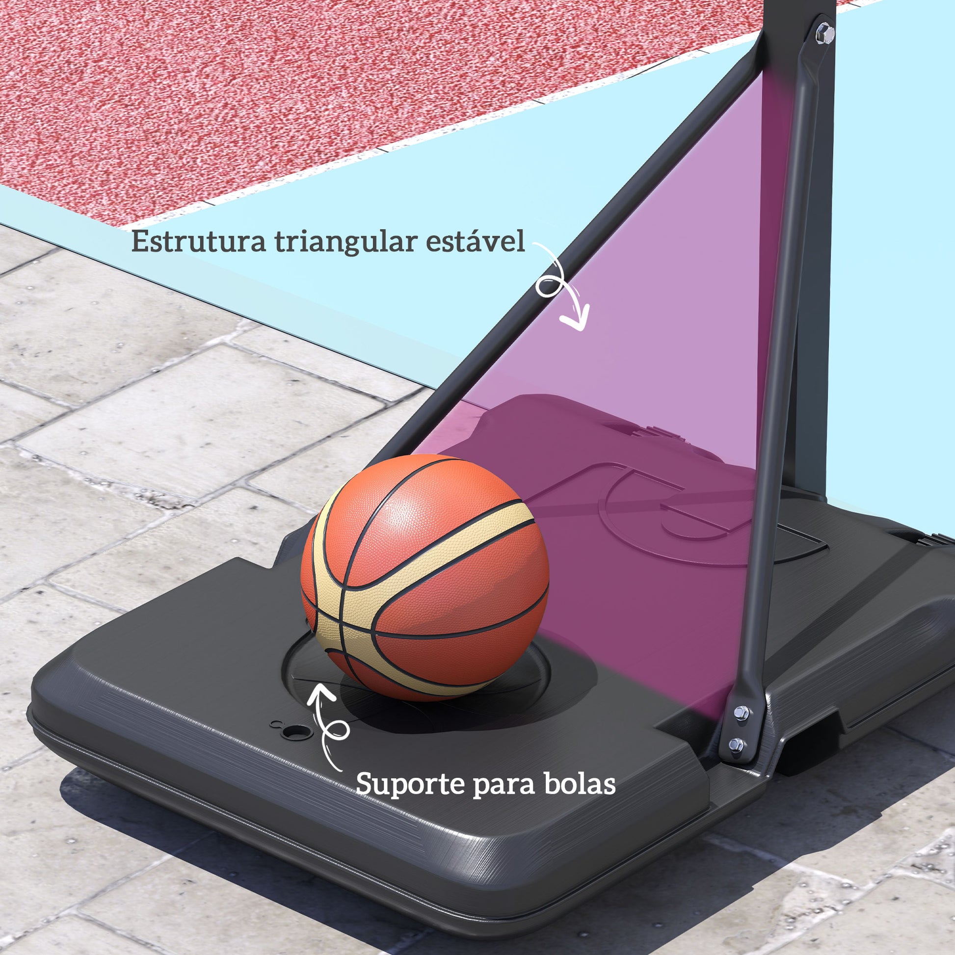 SPORTNOW Tabela de Basquetebol Ajustável de 146-236 cm Tabela de Basquetebol Portátil com Rodas e Base Preenchível com Água ou Areia Tabela Inquebrável Preto