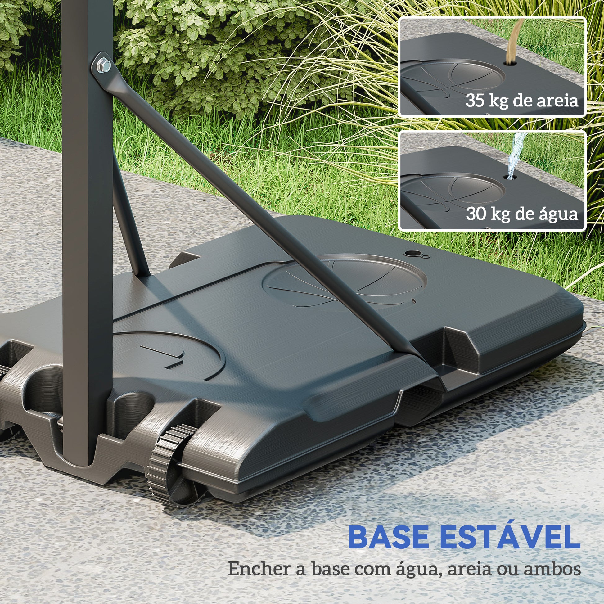 SPORTNOW Tabela de Basquetebol Ajustável de 146-236 cm Tabela de Basquetebol Portátil com Rodas e Base Preenchível com Água ou Areia Tabela Inquebrável Preto