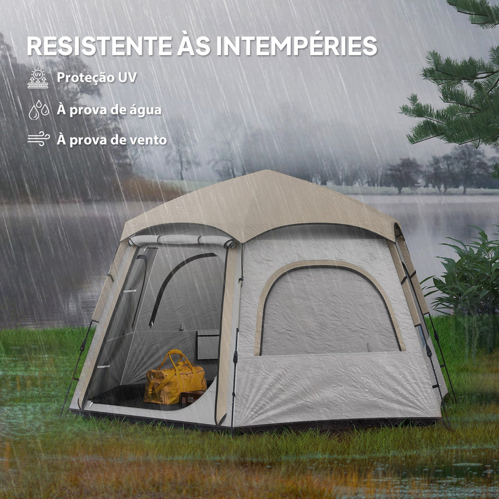 Tenda de Campismo para 2-3 Pessoas Tenda de Campismo Dobrável com Fácil Instalação Janelas de Rede Gancho e Bolsa de Transporte Proteção UV Impermeável para Caminhadas 280x240x155 cm Branco e Bege