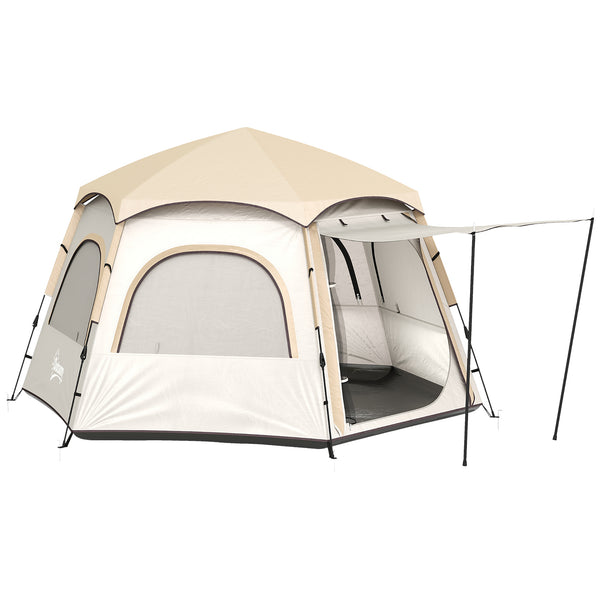 Tenda de Campismo para 2-3 Pessoas Tenda de Campismo Dobrável com Fácil Instalação Janelas de Rede Gancho e Bolsa de Transporte Proteção UV Impermeável para Caminhadas 280x240x155 cm Branco e Bege