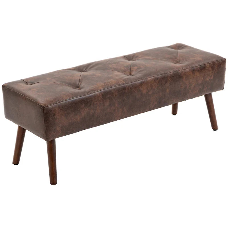 Banco de Pé de Cama Multifuncional Banco Pé de Cama Clássico Banco Dormitório com Pés de Madeira e Assento Acolchoado Carga 120 kg para Entrada Corredor 114x38x42 cm Marrom