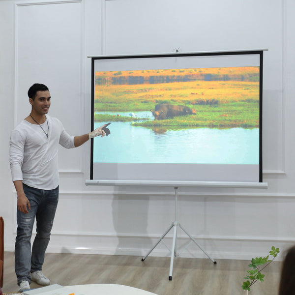 Tela de Projeção Dobrável 84 Polegadas Tela de Projeção Formato 4:3 com Altura Ajustável para Cinema em Casa Apresentações 180x203 cm Branco