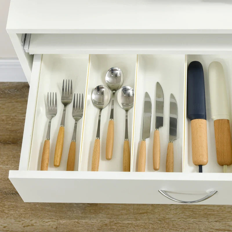 Armário de Cozinha Móvel Auxiliar de Cozinha com 4 Portas Bandeja Amovível Prateleira Ajustável Gaveta e Bancada para Micro-Ondas 70x40x180 cm Branco