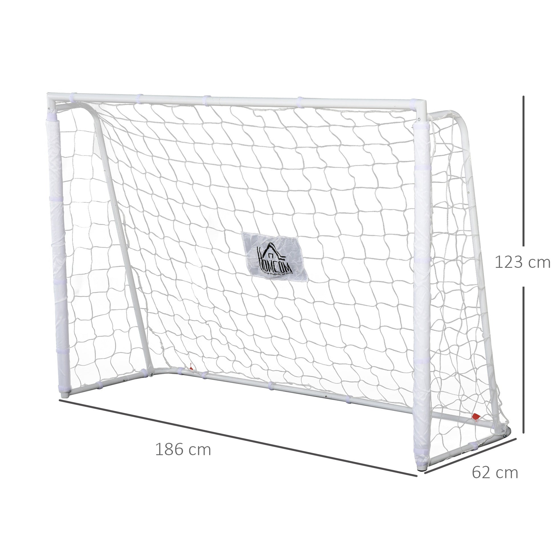 Baliza de Futebol Baliza de Futebol com Suporte de Metal e Rede para Treino e Diversão de Futebol no Jardim Ar Livre 186x62x123 cm Branco