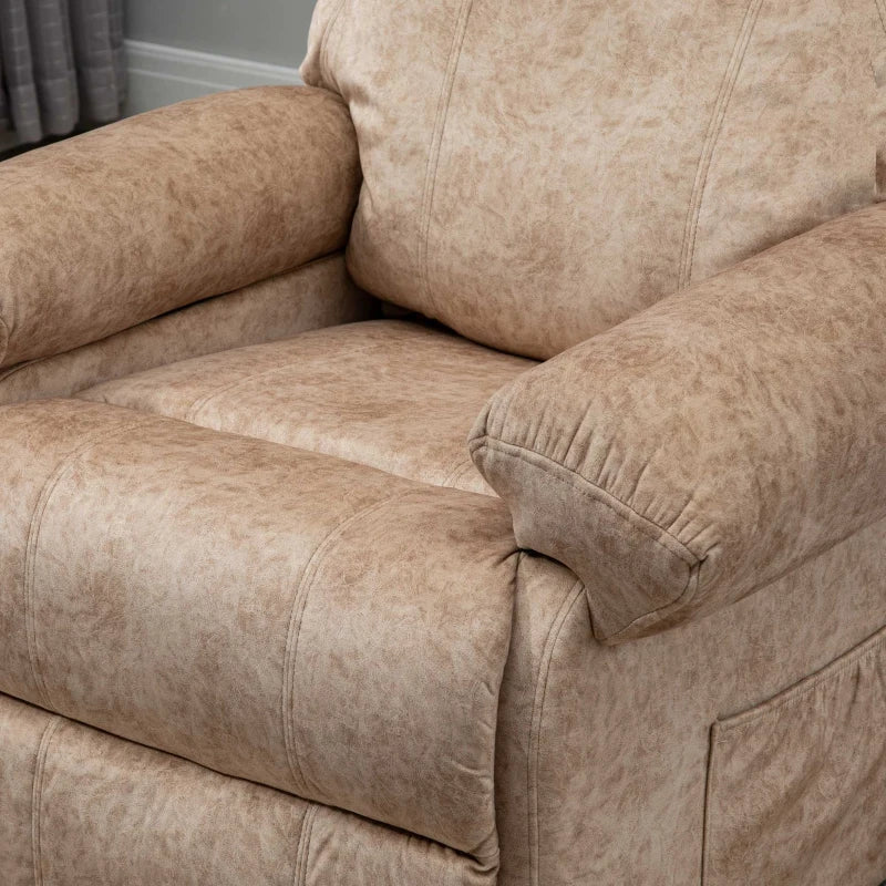 Poltrona Relax Reclinável Poltrona para Sala de Estar com Apoio para os Pés Retrátil Encosto Alto Bolso Lateral Acolchoado Grosso 88x91x108 cm Bege
