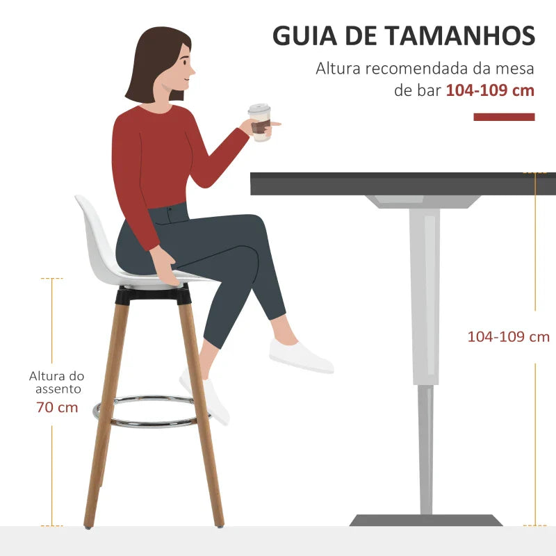 Conjunto de 2 Bancos de Bar Estofado em PU Bancos Altos de Cozinha com Assento de 69 cm e Pés de Madeira para Cozinha Sala de Jantar 38,5x42,5x91cm Branco