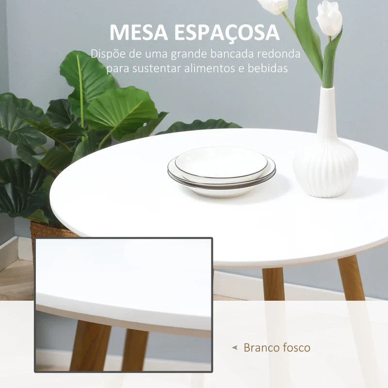 Mesa de Cozinha Redonda para 2 Pessoas Mesa de Sala de Jantar Estilo Nórdico com Bancada Mate Carga Máxima 80kg Ø72x75 cm Branco