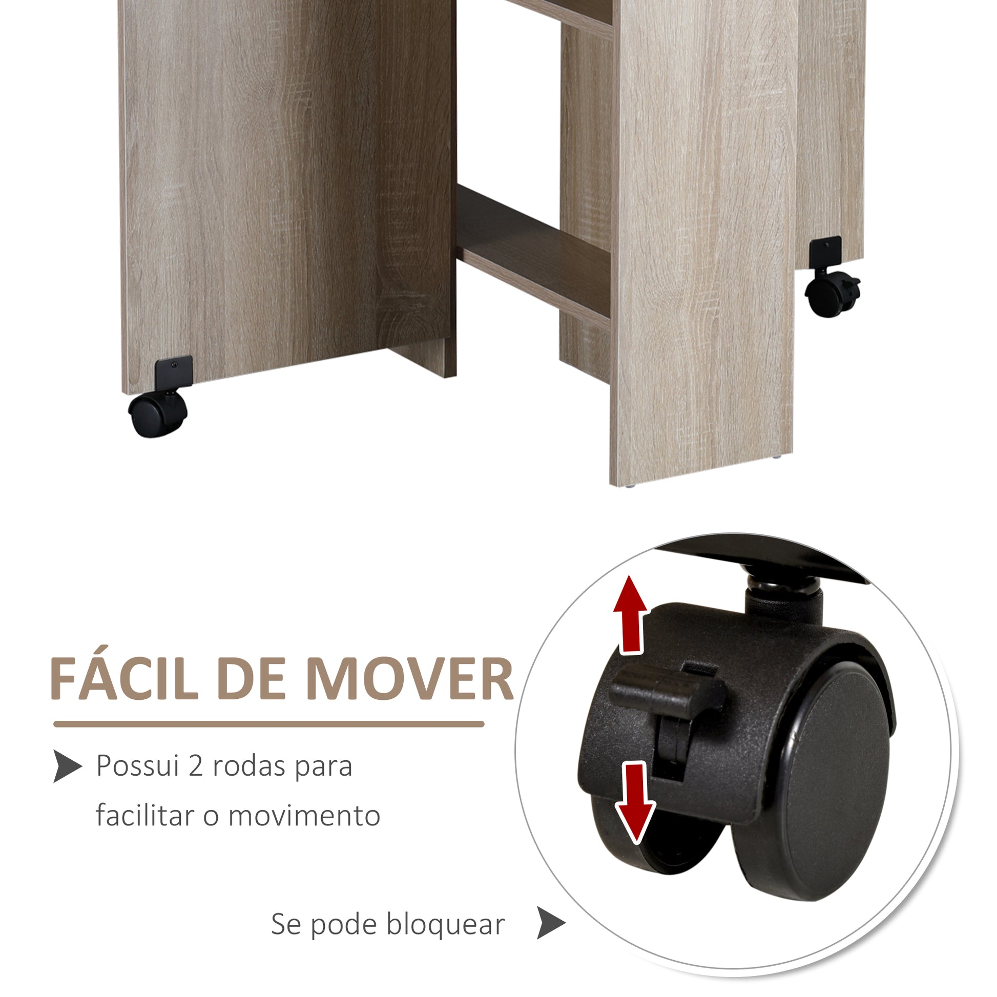 Mesa de Sala de Jantar Dobrável Mesa de Madeira com 2 Prateleiras de Armazenamento e Rodas para Cozinha 80x140x74 cm Madeira