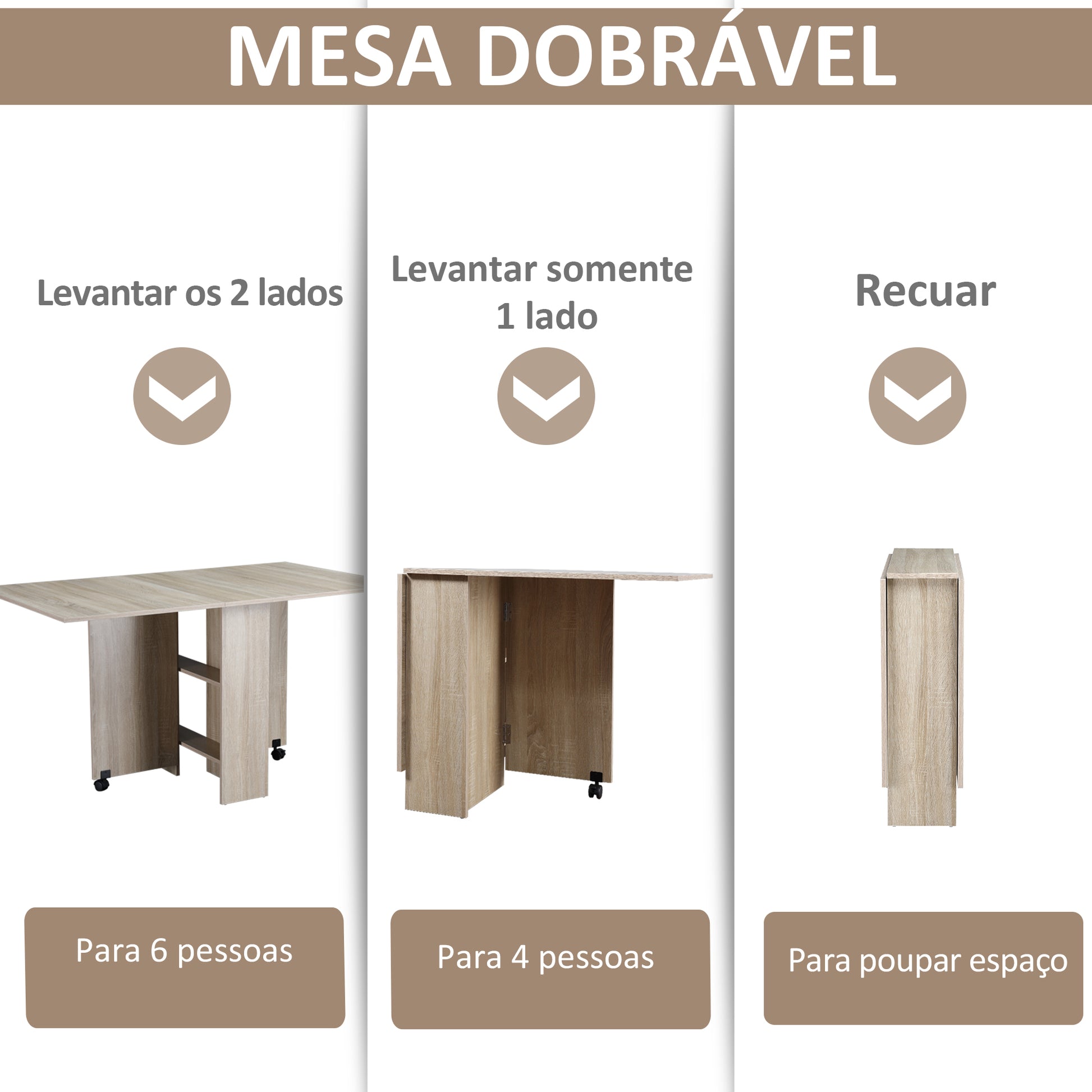 Mesa de Sala de Jantar Dobrável Mesa de Madeira com 2 Prateleiras de Armazenamento e Rodas para Cozinha 80x140x74 cm Madeira