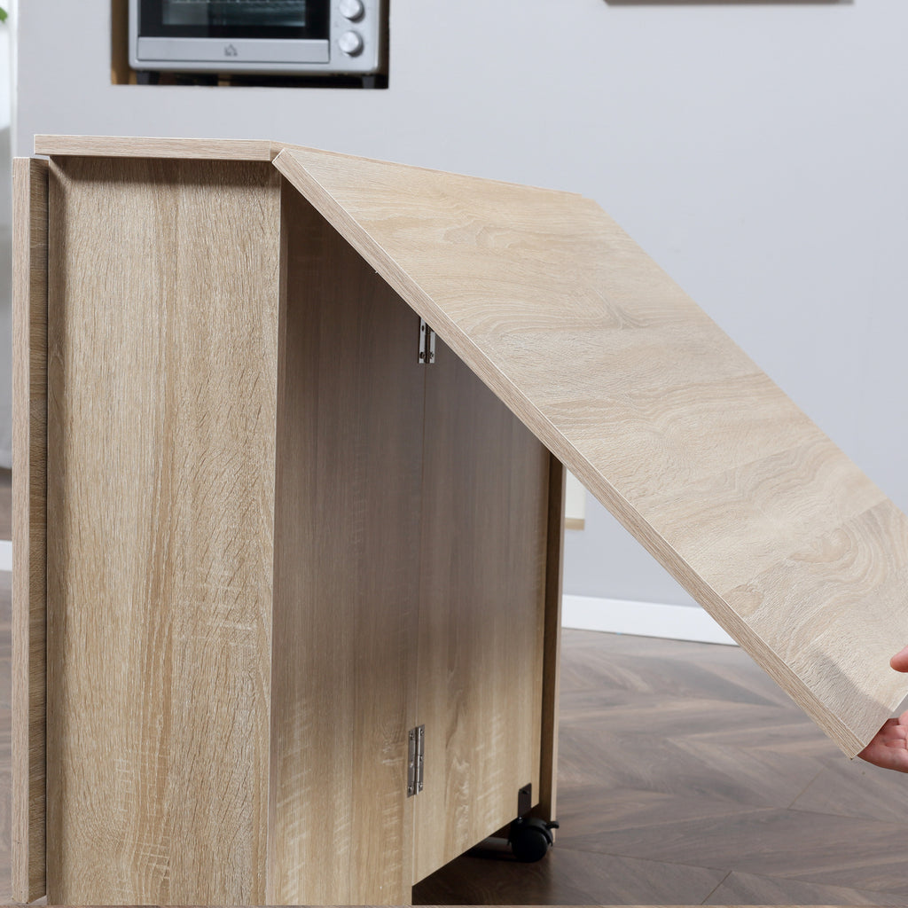 Mesa de Sala de Jantar Dobrável Mesa de Madeira com 2 Prateleiras de Armazenamento e Rodas para Cozinha 80x140x74 cm Madeira