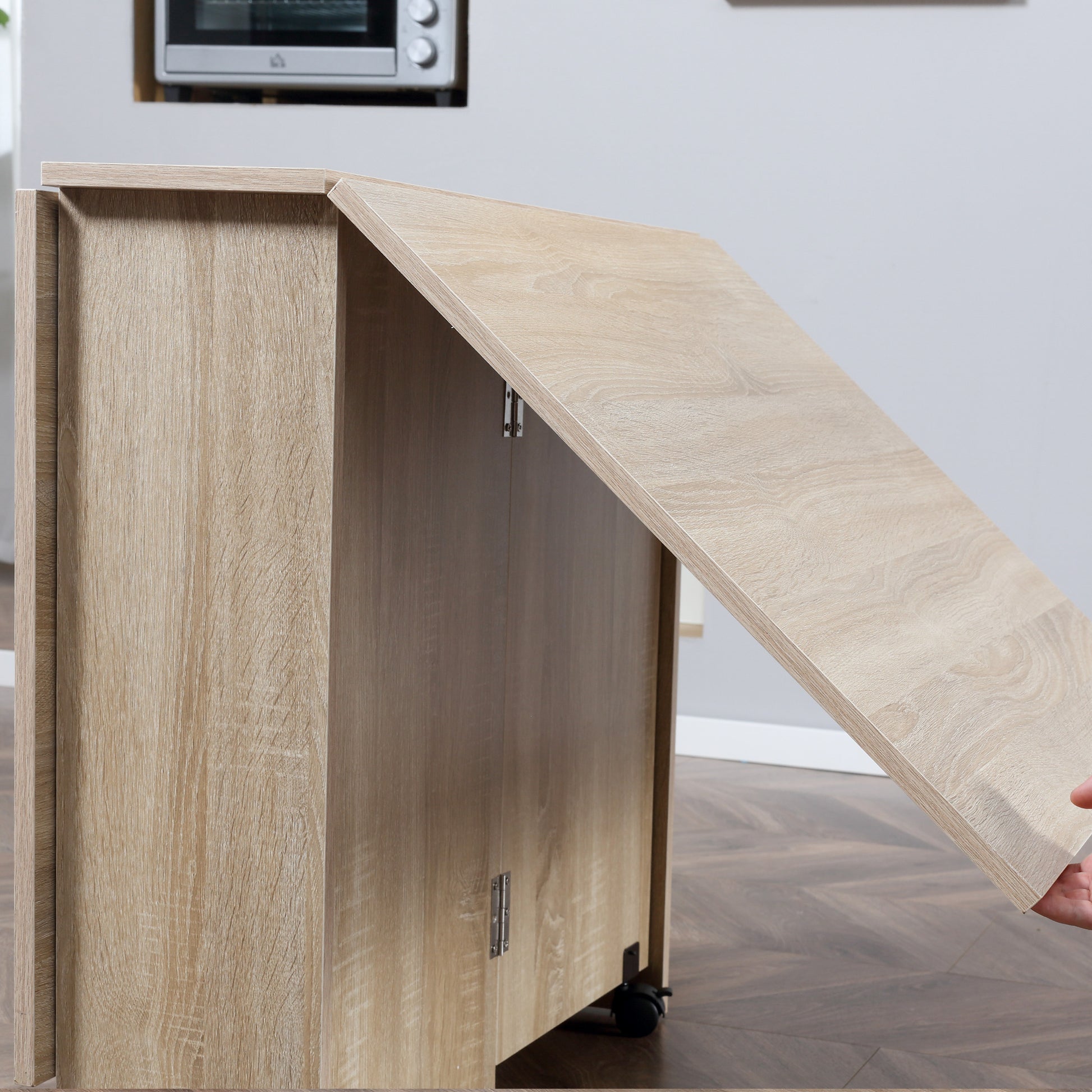 Mesa de Sala de Jantar Dobrável Mesa de Madeira com 2 Prateleiras de Armazenamento e Rodas para Cozinha 80x140x74 cm Madeira