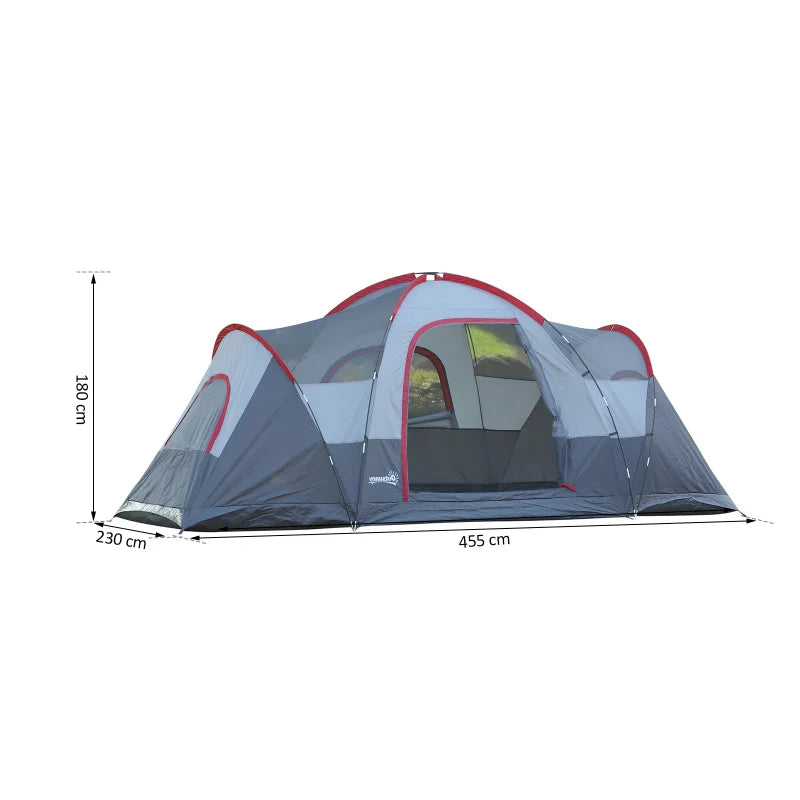 Tenda de Campismo para 4-5 Pessoas Impermeável 3000mm+ Anti UV com Bolsa de Transporte e Gancho para Luz 455x230x180cm Cinza