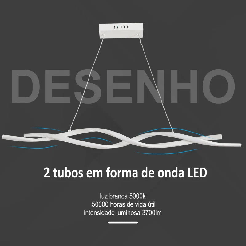 Candeeiro de Teto Moderno com LED IP20 38W 3700lm e Cordas Ajustáveis Candeeiro de Teto de Alumínio para Sala de Estar Sala de Jantar Dormitório 90x9x9cm Prata