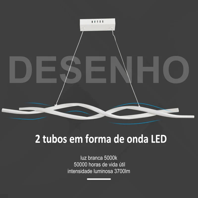 Candeeiro de Teto Moderno com LED IP20 38W 3700lm e Cordas Ajustáveis Candeeiro de Teto de Alumínio para Sala de Estar Sala de Jantar Dormitório 90x9x9cm Prata