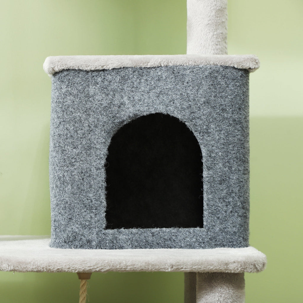PawHut Arranhador para Gatos Grande Altura 132 cm Arranhador para Gatos com Plataformas Postes com Escova Bolas Suspensas e Almofadas para Arranhar Cinza