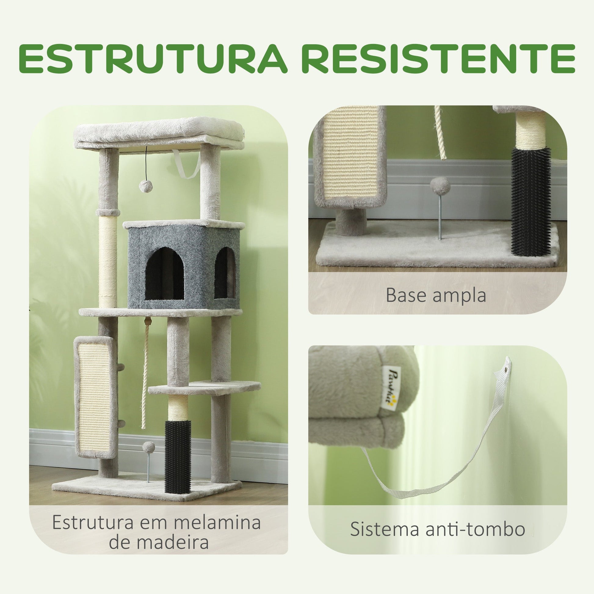 PawHut Arranhador para Gatos Grande Altura 132 cm Arranhador para Gatos com Plataformas Postes com Escova Bolas Suspensas e Almofadas para Arranhar Cinza