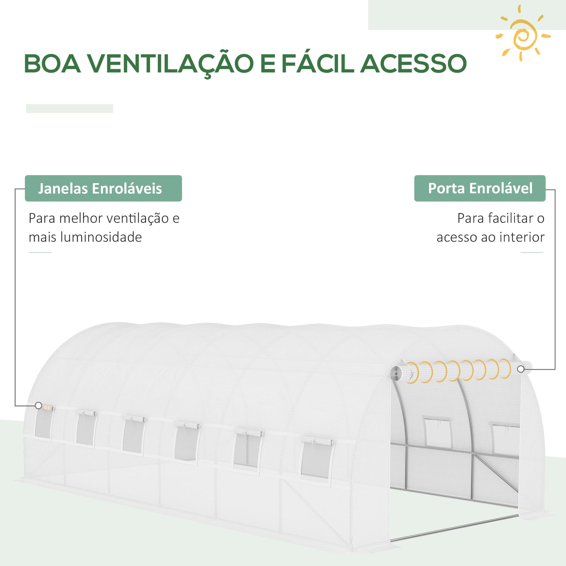 Cobertura de Estufa de Túnel 6x3x2m Cobertura de Substituição de Estufa Polietileno com 12 Janelas e Portas Enroláveis Proteção de Plantas para Jardim Verde