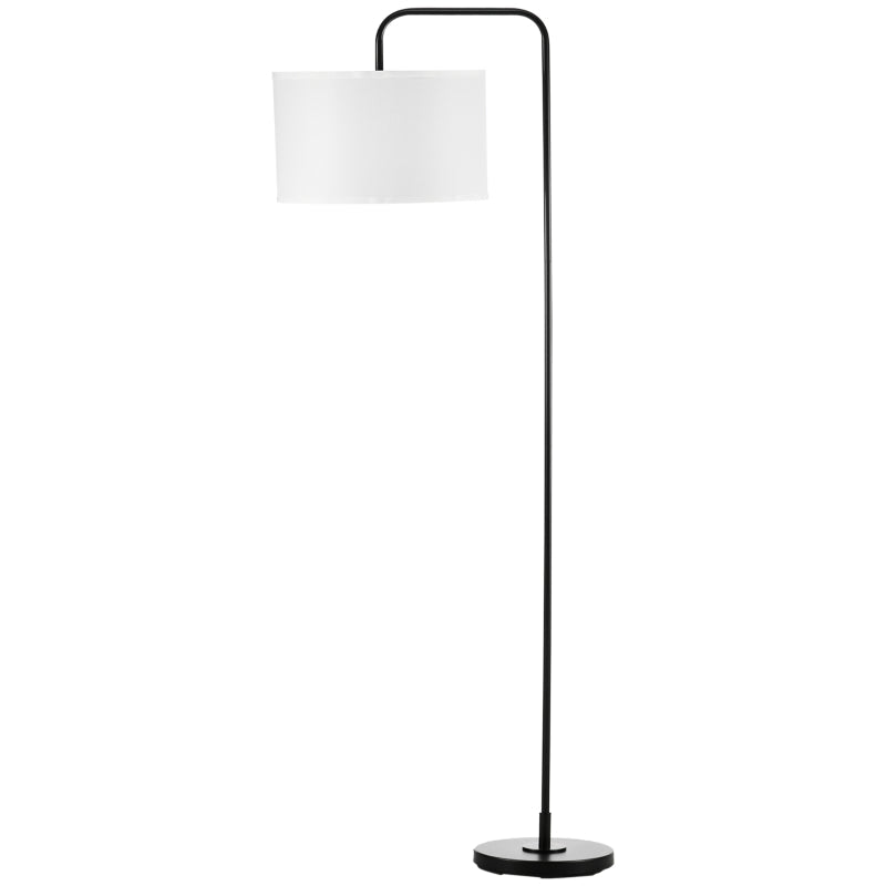 Candeeiro de Pé Moderno Lâmpada E27 Máx. 40W com Ecrã de Linho Estrutura de Aço e Interruptor de Pé Candeeiro de Leitura para Sala de Estar Dormitório 64x38x163,5cm Branco e Preto