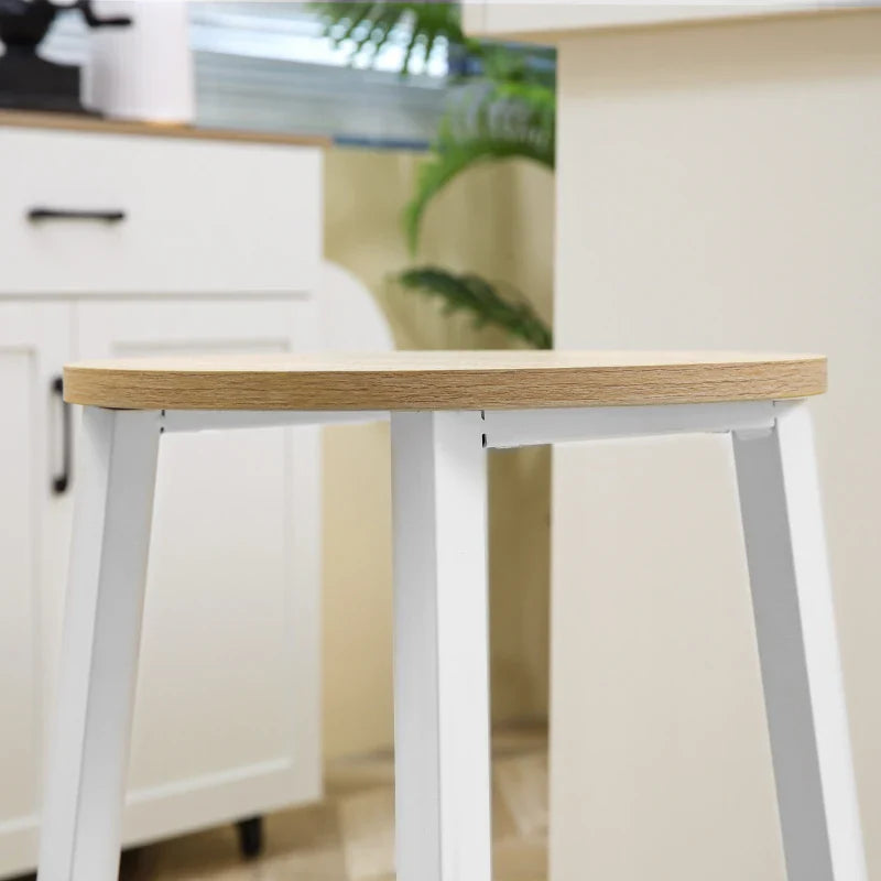 Conjunto de 2 Bancos Altos de Cozinha Bancos de Bar com Pés de Aço e Apoio para os Pés para Sala de Estar Sala de Jantar Carga 75kg 32,5x32,5x65cm Madeira e Branco