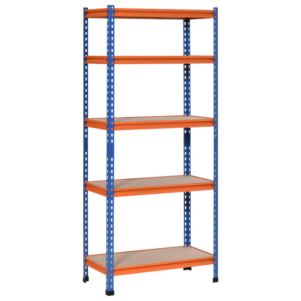 Estante Metálica de Armazenamento 80x40x182cm com 5 Prateleiras Altura Ajustável Carga Máxima por Prateleira 300kg para Armazenamento Garagem Oficina Azul e Laranja