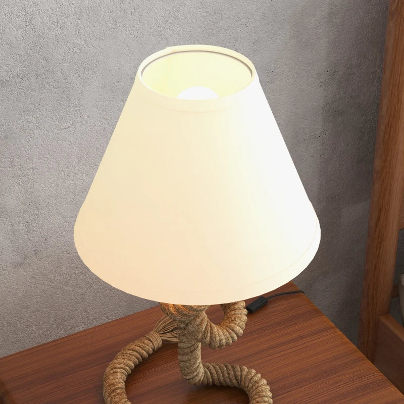 Candeeiro de Mesa LED Candeeiro de Mesa de Cabeceira com Base de Metal Corda de Linho e Ecrã de Tecido Suporte para Lâmpada E27 Máx. 40W Luzes Branco Quente para Dormitório Ø28x45,5 cm Marrom e Bege