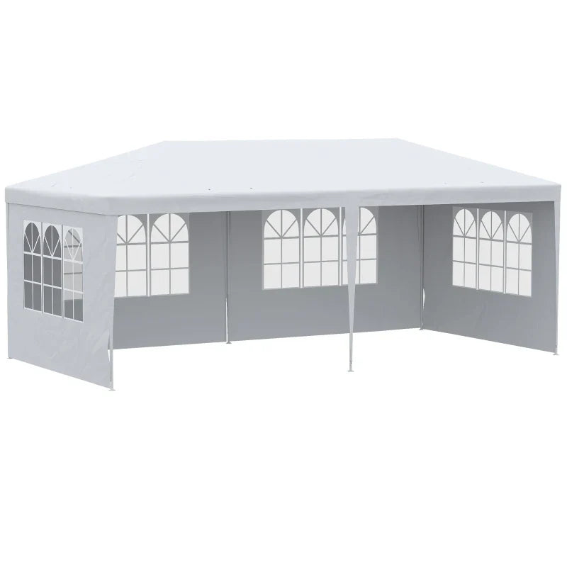 Tenda para Festas 585x295x255 cm Tenda de Jardim com Paredes Laterais Removíveis 4 Janelas Transparentes Branco