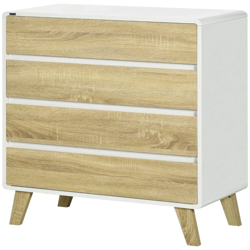 Cómoda com 4 Gavetas de Madeira Cómoda com Pés Elevados para Sala de Estar Dormitório Escritório 80x40x79,5cm Carvalho e Branco