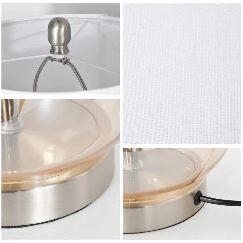 Conjunto de 2 Candeeiros de Mesa Candeeiros de Mesa com Ecrã de Linho Suporte para Lâmpada E27 Máx. 40W para Sala de Estar Dormitório Ø30x56 cm Branco