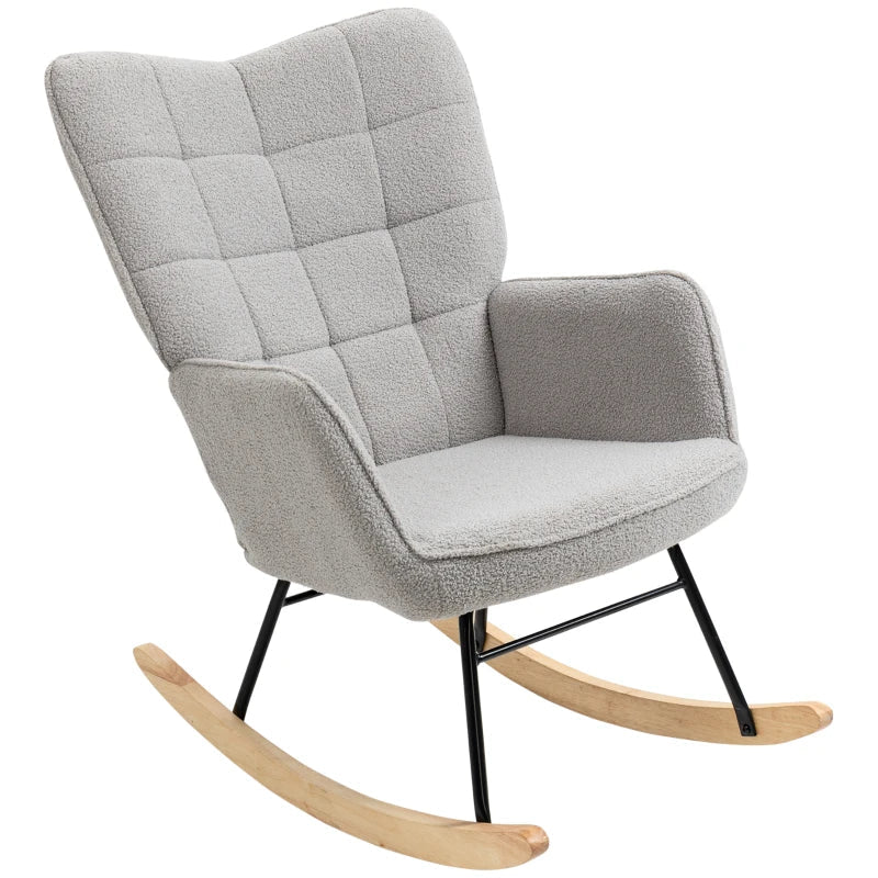 Poltrona Baloiço Poltrona de Sala de Estar Oscilação de 40° com Pés de Madeira de Faia e Estrutura de Aço para Dormitório Carga Máxima 120 kg 71x92x101 cm Cinza