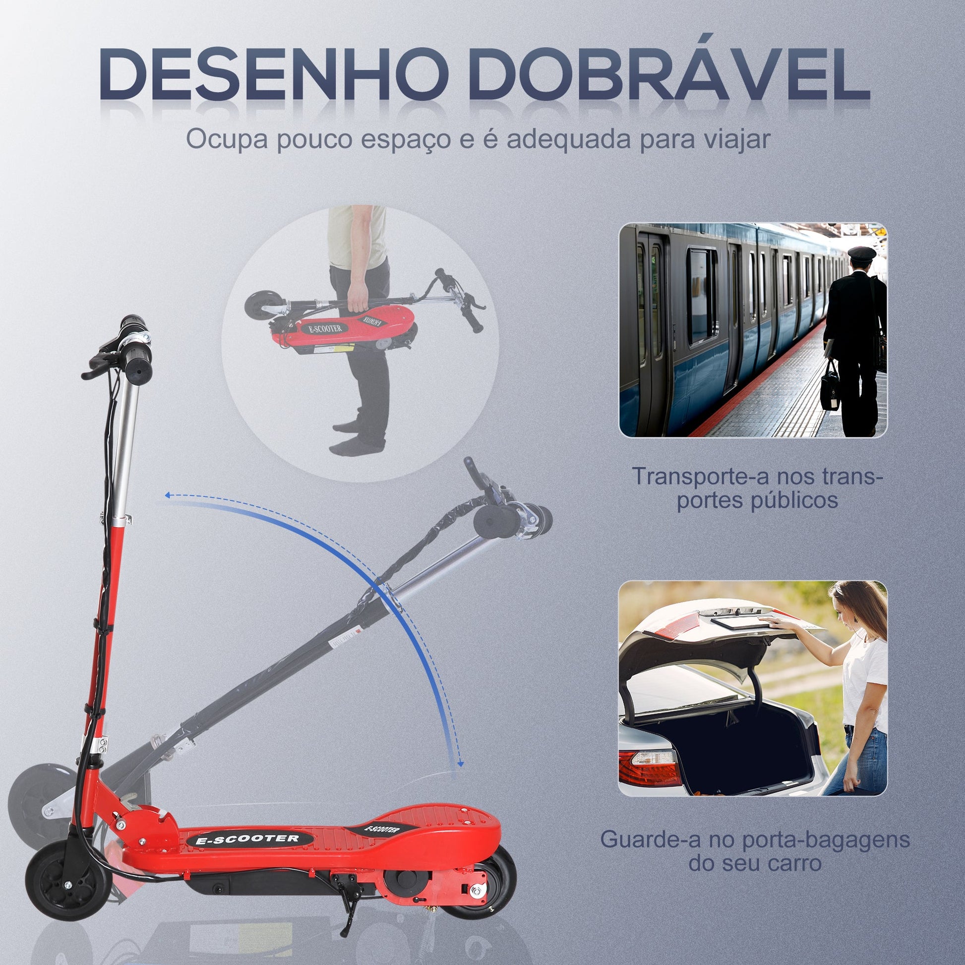 Trotinete Elétrica Criança De 7-14 Anos E-Scooter Dobrável Guiador Ajustável 12km/h Bateria Recarregável 12V Skate 120W Carga 50kg Vermelho