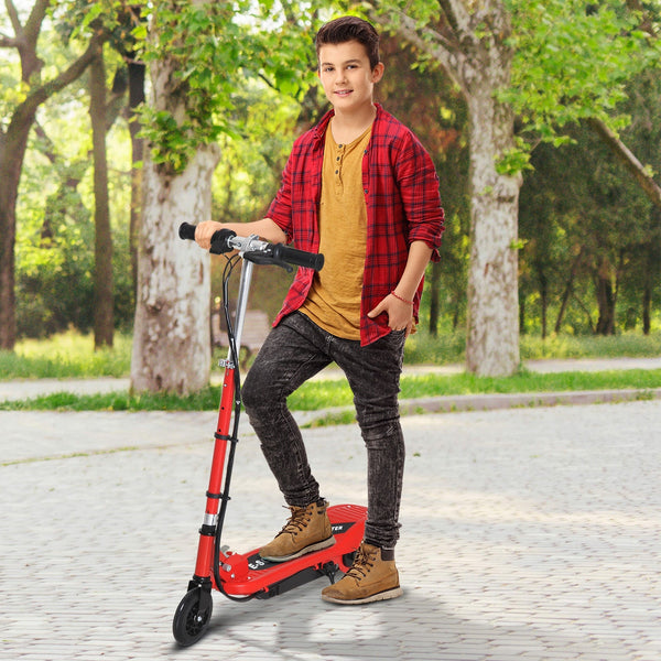 Trotinete Elétrica Criança De 7-14 Anos E-Scooter Dobrável Guiador Ajustável 12km/h Bateria Recarregável 12V Skate 120W Carga 50kg Vermelho