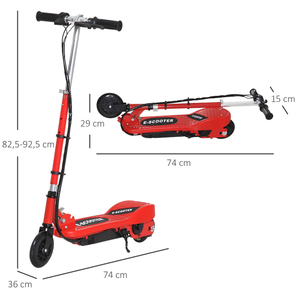Trotinete Elétrica Criança De 7-14 Anos E-Scooter Dobrável Guiador Ajustável 12km/h Bateria Recarregável 12V Skate 120W Carga 50kg Vermelho