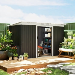 Abrigo de Jardim 280x130x172cm Abrigo de Exterior de Aço Galvanizado com Porta Corredeira e Ventilações para Armazenamento de Ferramentas Cinza Escuro