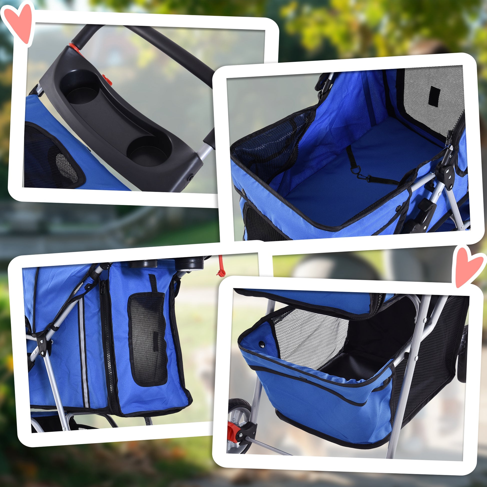 PawHut Carrinho para Animais de Estimação Dobrável Carrinho para Cães e Gatos com Rodas Giratórias Cesto e Suporte para Copos 75x45x97cm Azul
