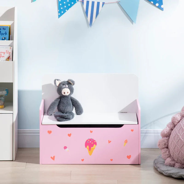 Baú Infantil 2 em 1 Baú de Armazenamento Organizador de Brinquedos para Crianças acima de 18 Meses com Tampa de Fechamento Seguro para Dormitório Sala de Jogos Carga 50kg 60x30x50cm Rosa