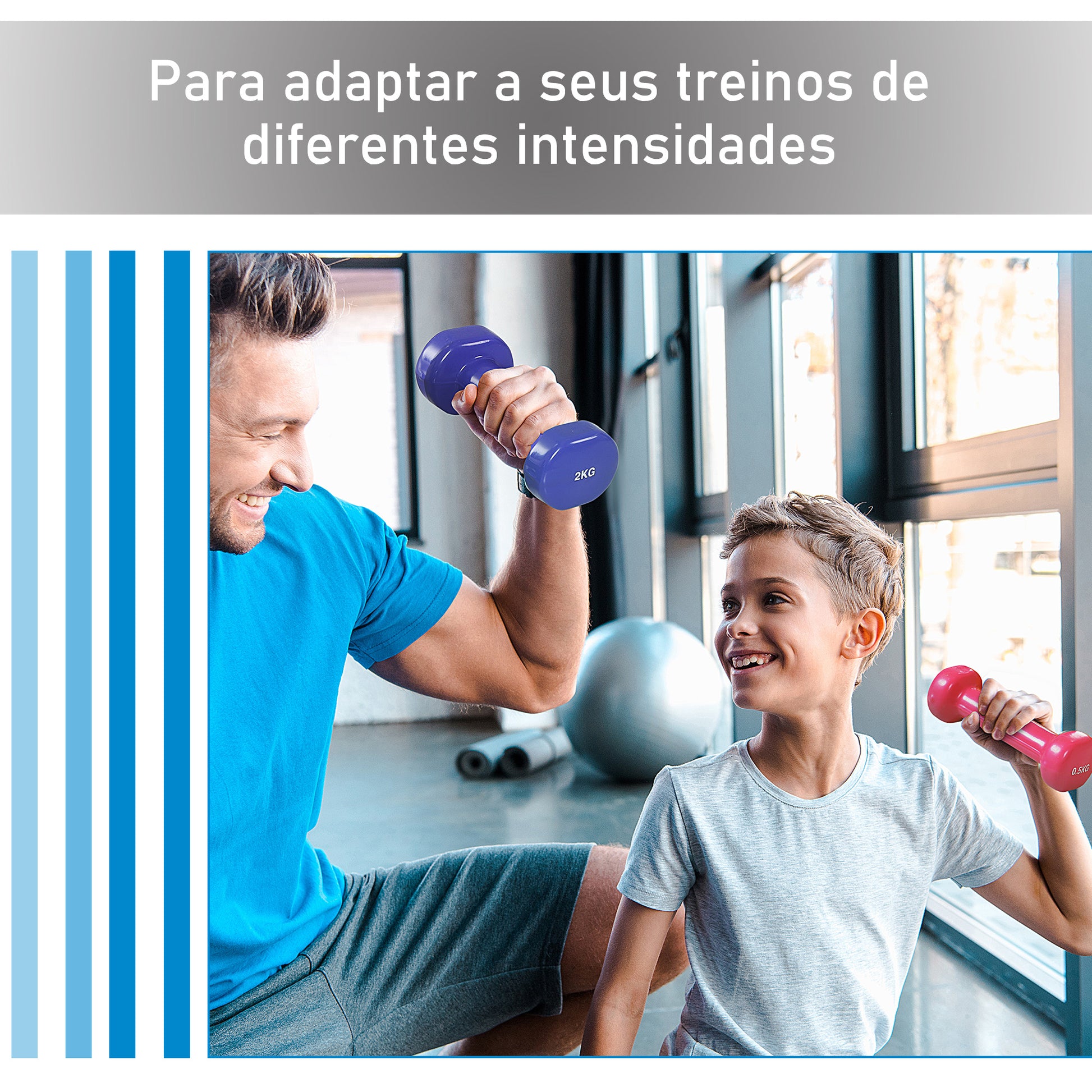 Jogo de 8 Halteres Hexagonais 4 Pares 2kg 1,5kg 1kg 0,5kg com Revestimento Pesos para Exercícios em Casa Academia Aço Multicor