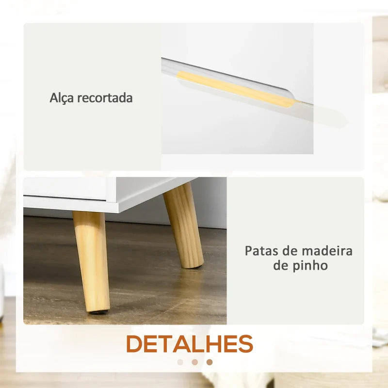 Mesa de Cabeceira com 2 Gavetas e Pés de Madeira Mesa de Cabeceira para Dormitório Escritório Estilo Moderno 50x40x50,5cm Branco