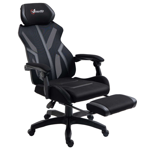 Cadeira de Gaming com Apoio para os Pés Retrátil Cadeira de Escritório Reclinável com Apoio para a Cabeça e Altura Ajustável 65x65x119-129cm Preto