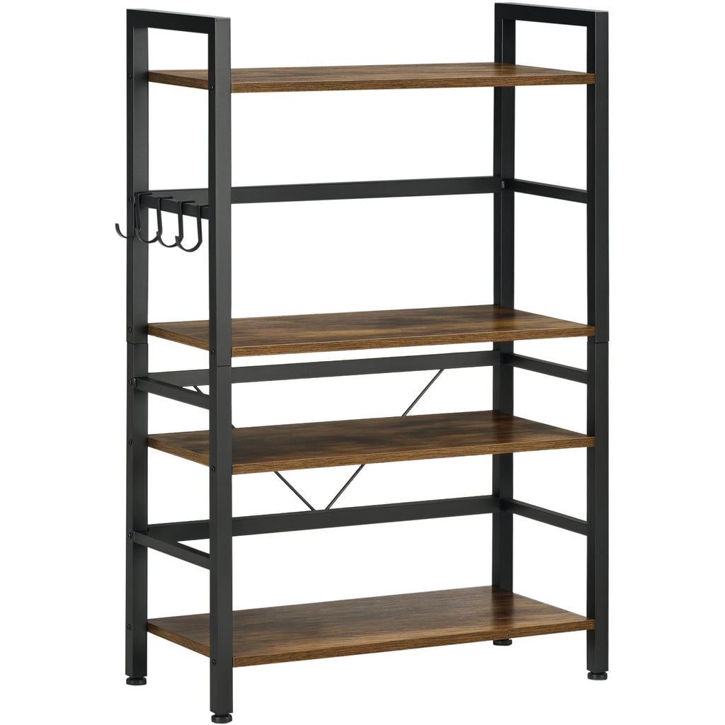 Estante de Cozinha de 4 Níveis Estante de Cozinha com 4 Prateleiras Ganchos e Sistema Anti-Tombo Estante para Micro-Ondas 65x30x102 cm Castanho Rústico e Preto