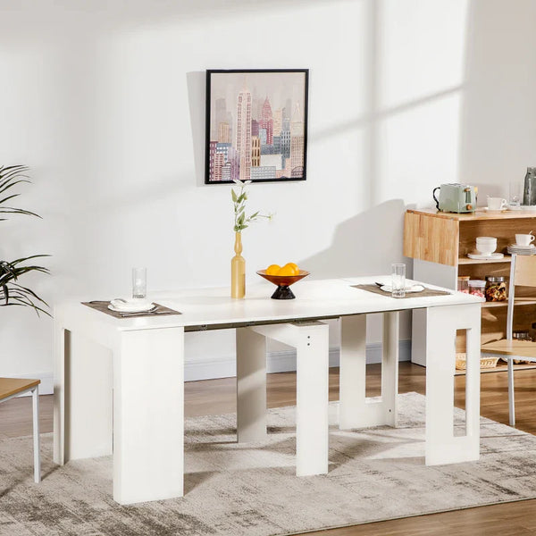 Mesa de Jantar Extensível para 4-6 Pessoas com Lateral Abatível Mesa Auxiliar Multifuncional para Escritório Cozinha Carga Máxima 60kg 180x85x75cm Branco