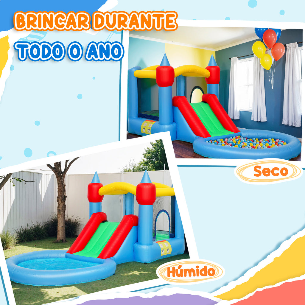 AIYAPLAY Castelo Insuflável com Insuflador 4 em 1 Castelo Insuflável para Crianças com Escorrega Piscina de Bolas Cesto e Saco de Transporte para Exterior e Interior 415x205x190 cm Multicor