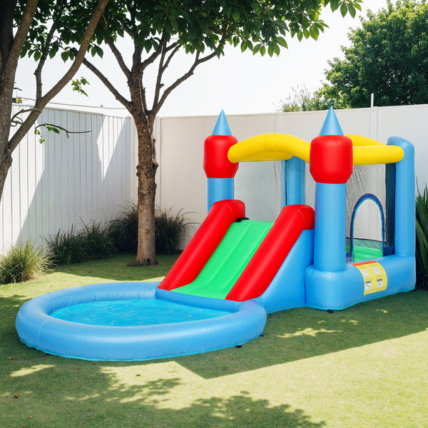 AIYAPLAY Castelo Insuflável com Insuflador 4 em 1 Castelo Insuflável para Crianças com Escorrega Piscina de Bolas Cesto e Saco de Transporte para Exterior e Interior 415x205x190 cm Multicor