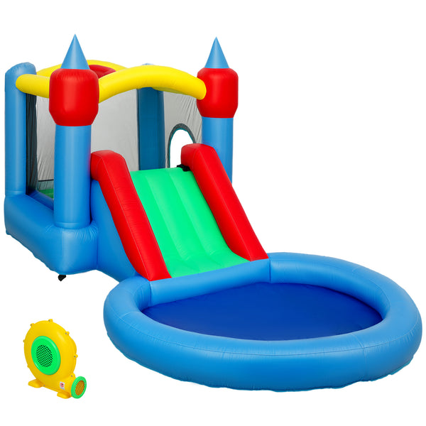 AIYAPLAY Castelo Insuflável com Insuflador 4 em 1 Castelo Insuflável para Crianças com Escorrega Piscina de Bolas Cesto e Saco de Transporte para Exterior e Interior 415x205x190 cm Multicor