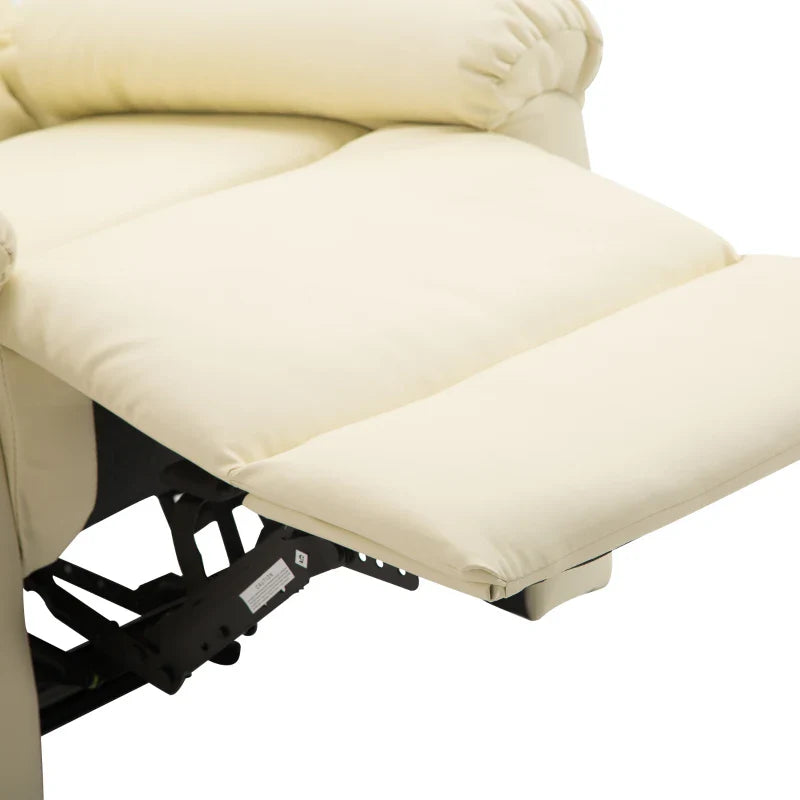 Poltrona Relax Reclinável Estofado em PU Poltrona de Sala de Estar com Apoio para os Pés Retrátil Encosto Alto Apoio para os Braços e Assento Acolchoado Grosso 80x97x107cm Bege