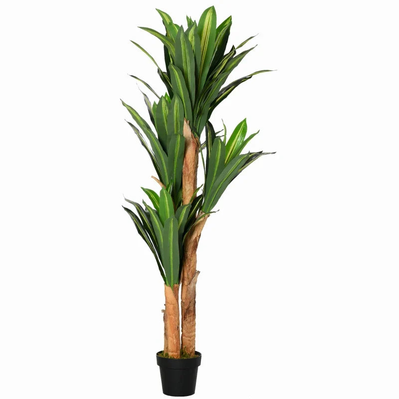 Planta Artificial Decorativa Dracaena com Pote Árvore Sintética 66 Folhas para Jardim Varanda Escritório Sala Ø20x160 cm Verde