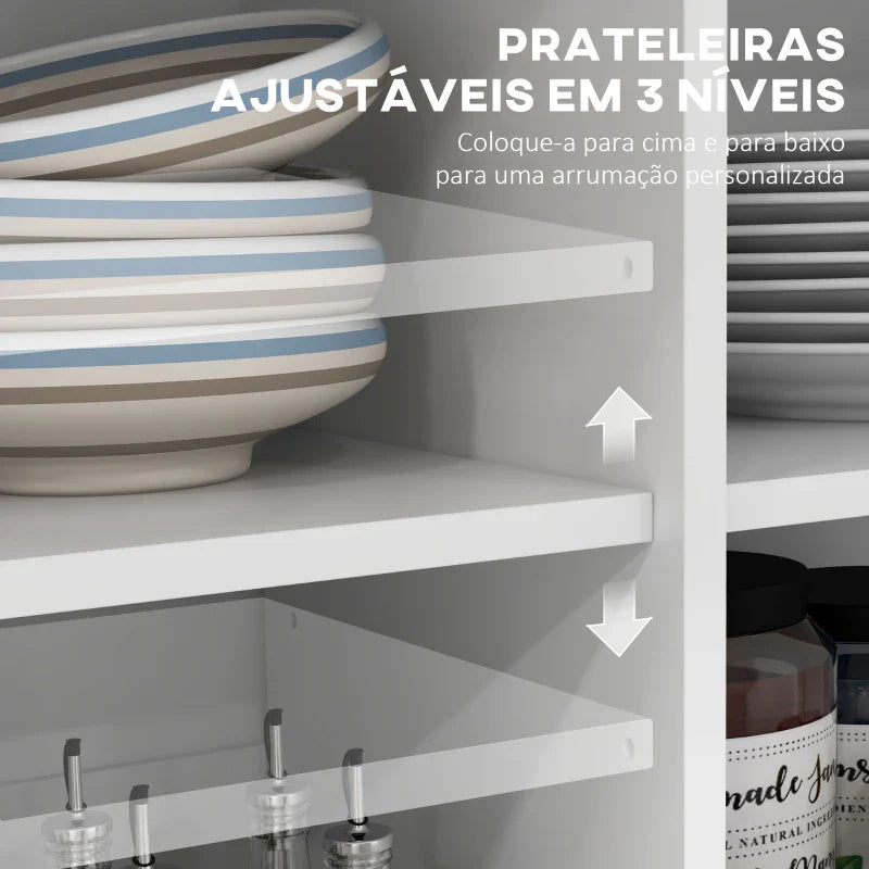 Ilha de Cozinha Carrinho de Cozinha com Bancada de Madeira Dobrável 2 Portas 2 Gavetas Prateleira Ajustável e 4 Rodas 10x60x90,5 cm Branco e Madeira