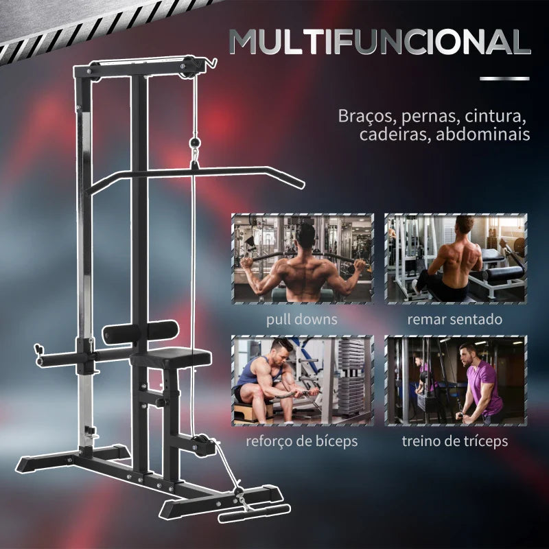 Máquina de Musculação Estação de Treinamento com Poleia e Assento Ajustável em Altura para Treinamento em Casa Academia Escritório Carga Máxima 100kg 107x120x190cm Preto