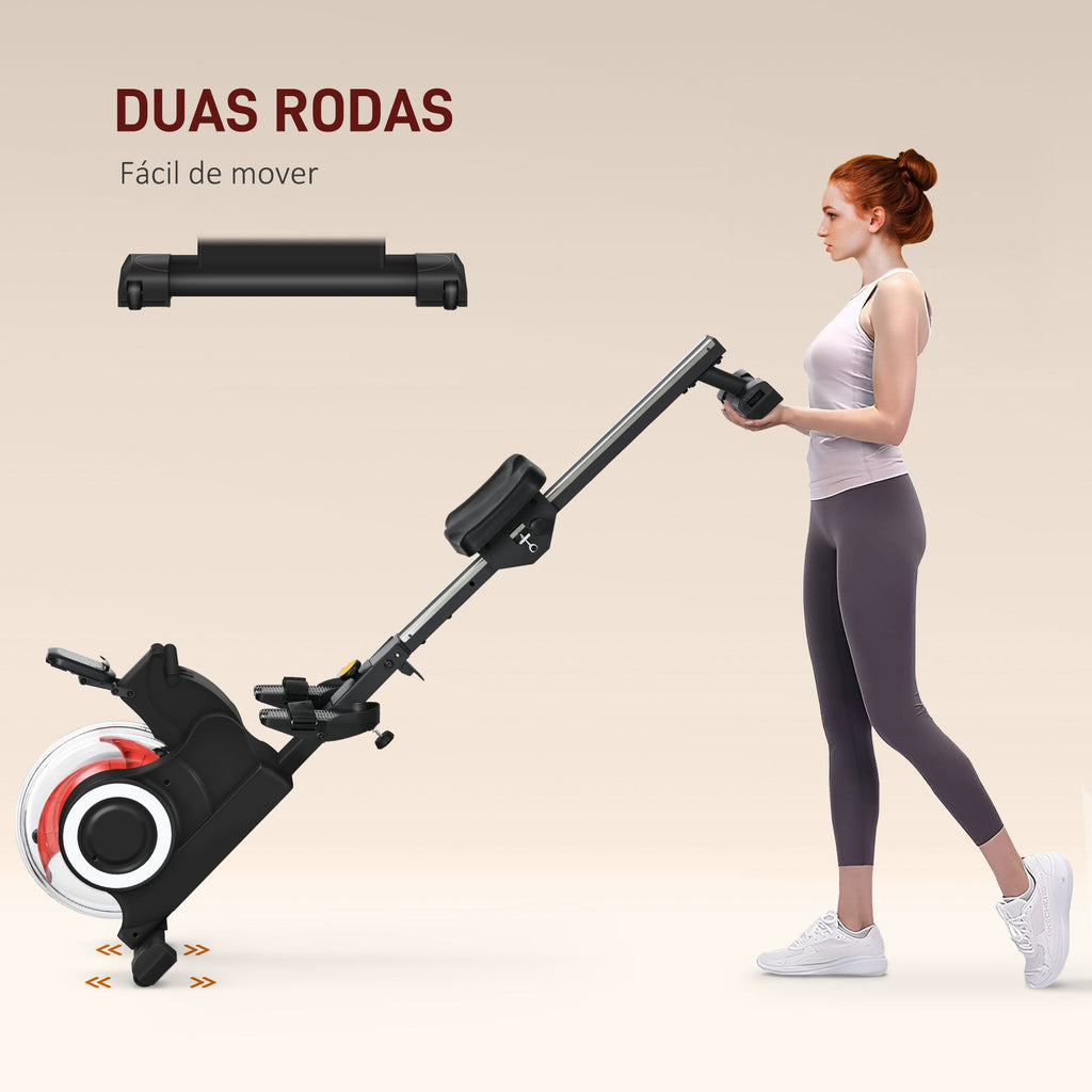 SPORTNOW Máquina de Remo com 6 Níveis de Resistência Máquina de Remo para Casa Dobrável com Ecrã LCD Rodas Máquina de Remar para Treino em Ginásio Preto