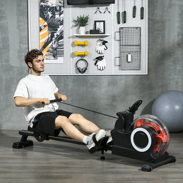 SPORTNOW Máquina de Remo com 6 Níveis de Resistência Máquina de Remo para Casa Dobrável com Ecrã LCD Rodas Máquina de Remar para Treino em Ginásio Preto