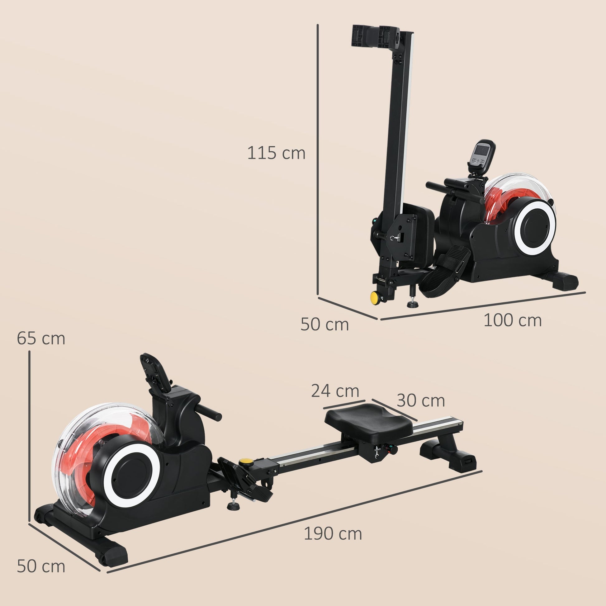 SPORTNOW Máquina de Remo com 6 Níveis de Resistência Máquina de Remo para Casa Dobrável com Ecrã LCD Rodas Máquina de Remar para Treino em Ginásio Preto